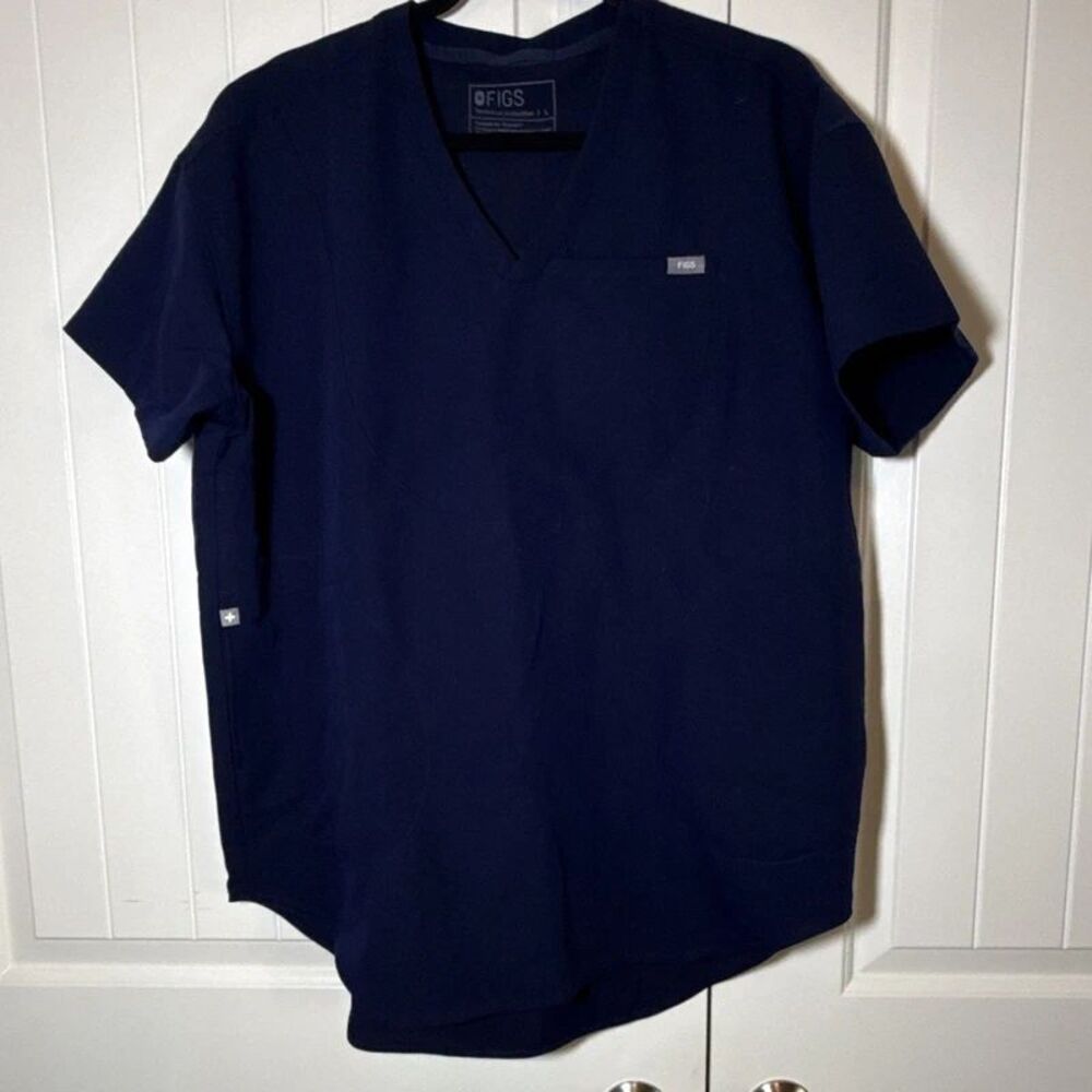 2pc FIGS Technical Collection Unisex Scrub Top V-Neck Solid Blue Size L